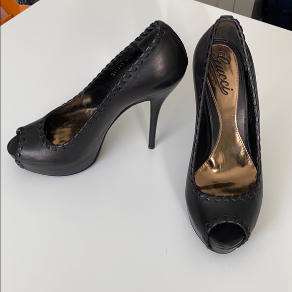 Gucci Shoes - Gucci Black Leather Peep Toe stilettos